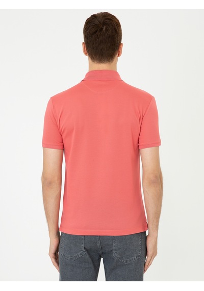 Mercan Polo Yaka Slim Fit Basic Merserize T-shirt Kirmizi