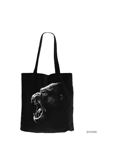 King Kong Face Siyah Kanvas Bez Çanta