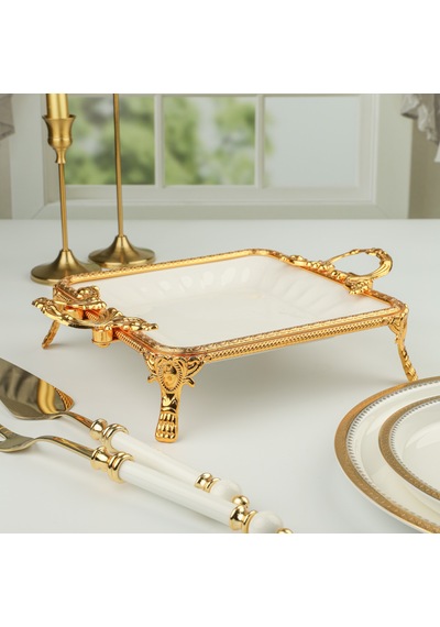 Roy Kıng Elegance Kare Sunum Tabak Gold 30 Cm Pcl013