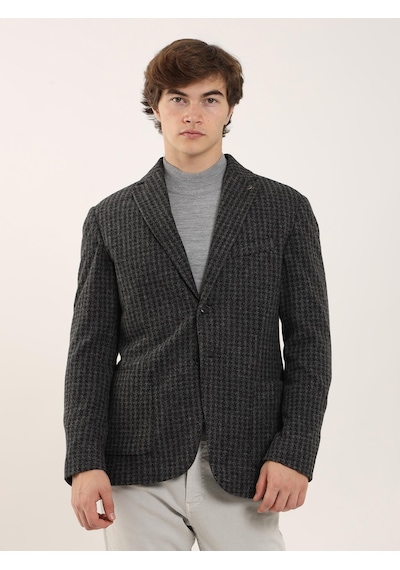 Dufy Koyu Gri Melanj Erkek Slim Fit Mono Yaka Ceket - 97184 Gri