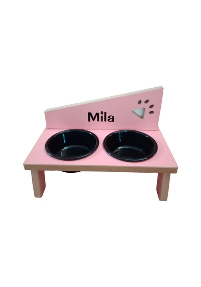 Realwood Özel İsimli Seramik Kaseli Kedi Köpek Mama Su Kabı Standı 800 ML