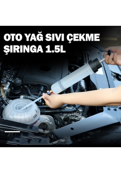 Oto Şırınga Yağ Yakıt Hidrolik Sıvı Çekme Basma Şırıngası 1500cc