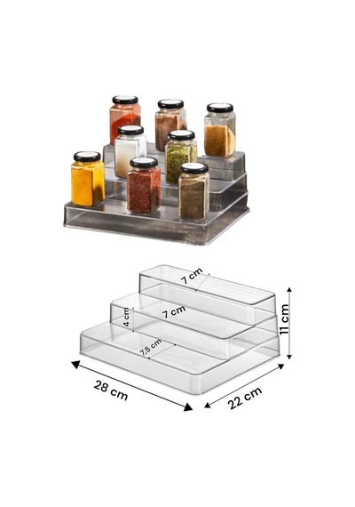 3 Merdivenli Pleksi Stand Baharatlık Standı Kozmetik Standı Sadec Beyaz