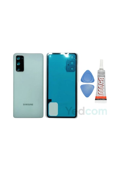Samsung S20fe Yeşil Uyumlu Kamera Camlı Arka Cam Batarya Pil Kapağı Telefon Arka Kapak