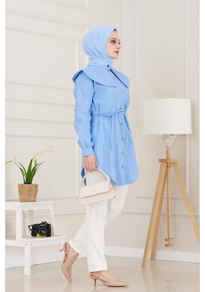 Sevitli Beli Bağcık Detaylı Geniş Yaka Tunik-bebe Mavi-4990 Bebek Mavisi
