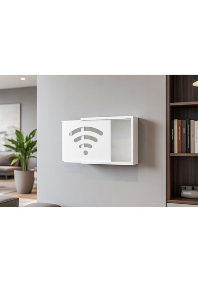 Teknor Ahşap Modem Saklama Kutusu Dekoratif Wifi Desenli Saklama Kutusu Demonte 35 X 40 Cm Sürgülü