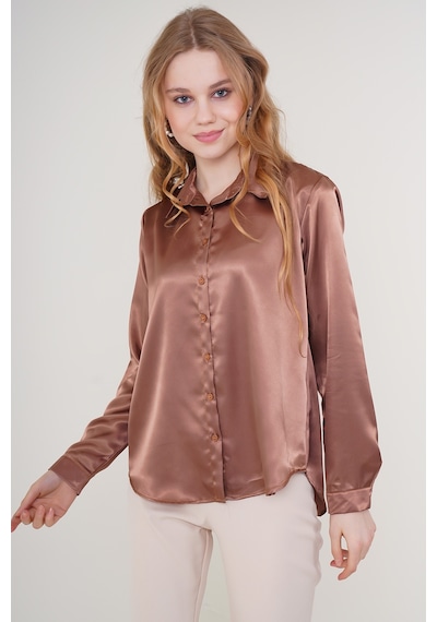 Bigdart 3964 Hafif Dökümlü Saten Gömlek - Taba 001