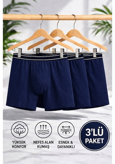 Maxi-dry 3'lü Erkek Boxer Aşırı Terleme Önleyici Çift Katmanlı, Islaklık Sızdırmaz, Nefes Alabilen İç Giyim Koyu Lacivert