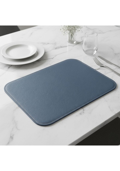 2 Adet Deri Lacivert Çift Taraflı Kenar Dikişli Amerikan Servis 33x44 Cm-kolay Silinebilir Supla