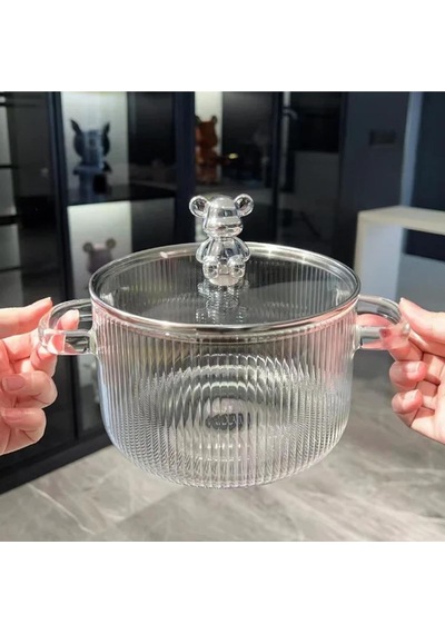Borosilikat Cam Tencere 1700ml Isıya Dayanıklı Figürlü Kulp