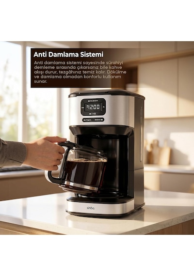 Scm-9042 Otomatik Filtre Kahve Makinesi, 14 Fincan 1.8l Cam Hazne, Taşma Önleyici, Zaman Ayarlı, Yıkanabilir Hazne