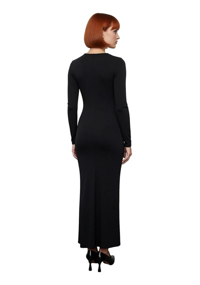 Ersefa Fashion Forward Kadın Bodycon Maxi Elbise Uzun Kollu Bisiklet Yak Siyah