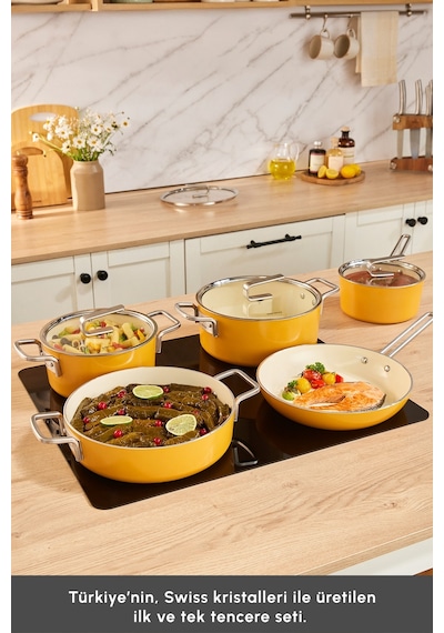 Karaca X Refika Swiss Crystal 9 Parça Tencere Seti Mustard Yellow Sarı