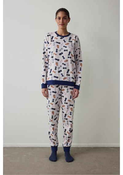 Penti Açık Pembe Pijama Time Bisiklet Yaka Pamuklu Uzun Kollu Pijama Takımı