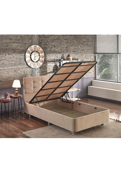 Nironyatak Niron Polo Baza Ve Başlık Seti -120X200 Cm Tek Kişilik Sütlü Kahv