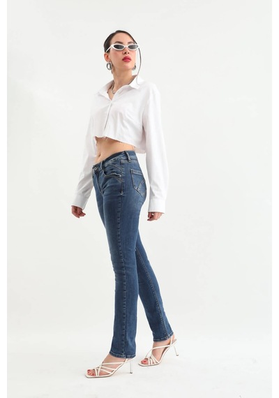 Kadın Likralı Slim Jean Pantolon Mavi 001