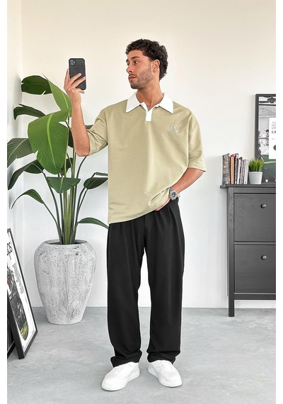 Su Yeşili Rose Polo Yaka Outplenty Premium Oversize Tişört Su Yeşili
