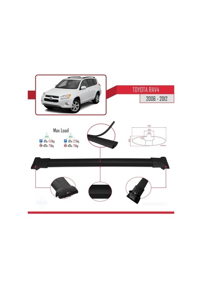 Toyota Rav4 2006-2012 Arası İle Uyumlu Fly Model Ara Atkı Tavan Barı Siyah