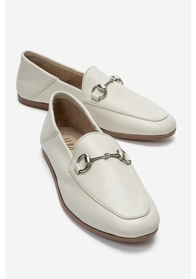 Luvi Shoes F03 Krem Cilt Hakiki Deri Kadın Loafer Ayakkabı