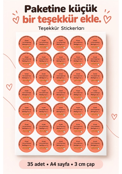 Teşekkür Sticker Etiketi 35 Adet Yuvarlak Etiket Paket & Kargo İçin Çok Renkli