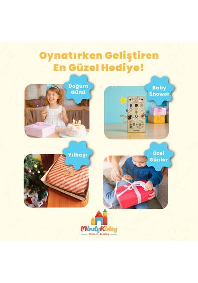 Çocuklar İçin Eğitici Ahşap Montessori Işıklı Oyun Panosu - Zeka Geliştirici Oyuncak