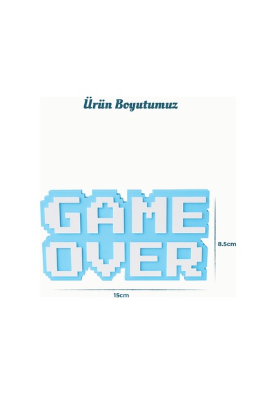 Retro Game Over Kabartmalı Dekoratif Obje - Mavi Masaüstü Ve Duvar Süsü 15 Cm