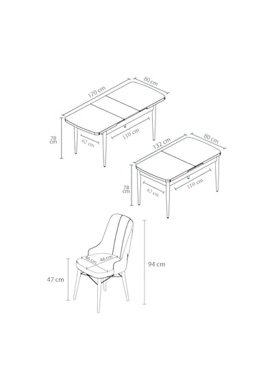 Zümra Serisi, Meşe Desen 80x132 Açılabilir Mdf Mutfak Masası Takımı 4 Adet Sandalye Krem