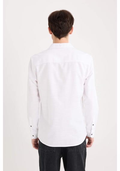 DeFacto Slim Fit Dar Kesim Pamuklu Basic Düz Uzun Kollu Beyaz Gömlek A4644AX25SPWT34