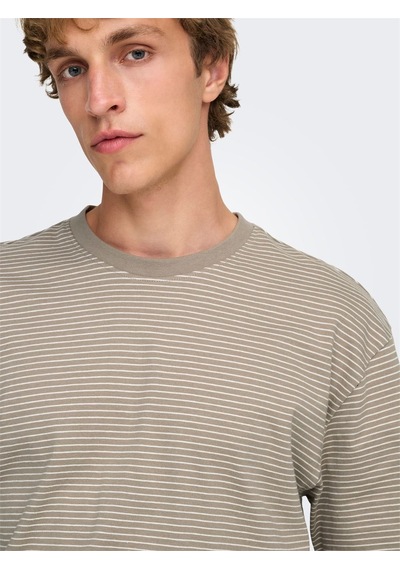 Only & Sons Onsfred Lıfe Rlx Ss Strıpe Tee Noos Erkek Brown T-shirt - 22036384 Kahverengi