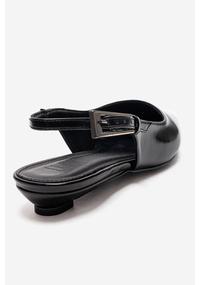 Luvishoes Jenna Siyah Cilt Sivri Burunlu Kadın Alçak Topuklu Ayakkabı