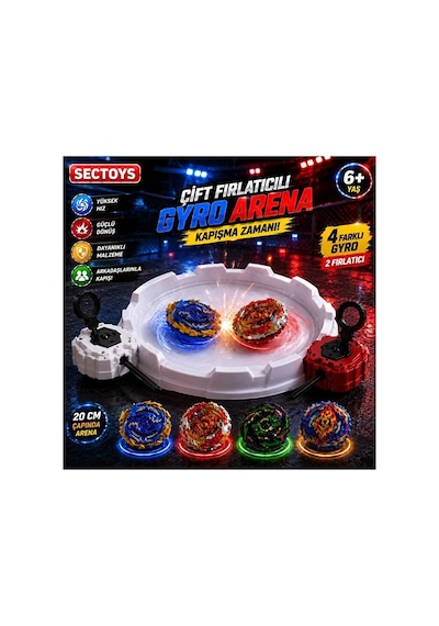 Metal Topaç Arena Seti Bayblade Arenalı 2 Fırlatıcılı Set 4 Adet Beyblade Oyuncak Set
