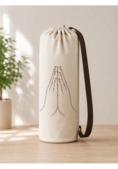Yoga Mat Taşıma Çantası Hayat Ağacı Lotus Namaste Desenli Hambez Kanvas 70x21 Cm Koyu Kahverengi