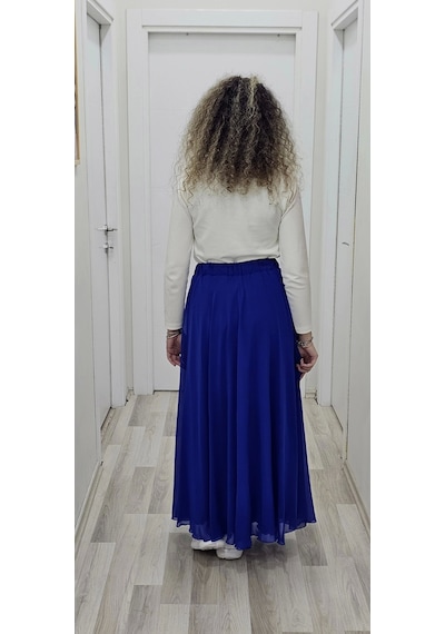 Lodmela Bel Lastikli Kloş Şifon Etek 6003-saks Saks