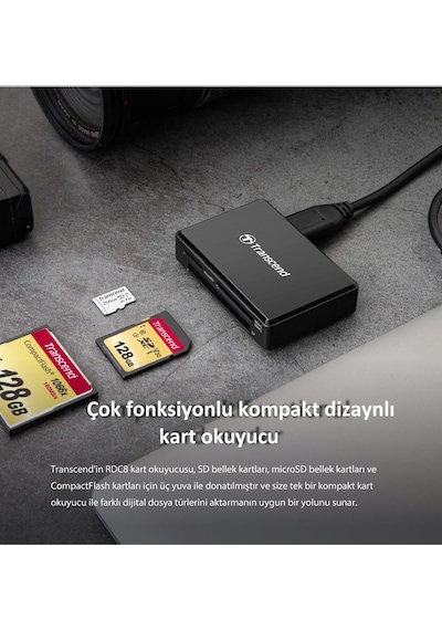 Transcend Ts-Rdc8K2 Cf/Sd/Sdhc/Sdxc/Microsd  Type-C Çoklu Kart Okuyucu