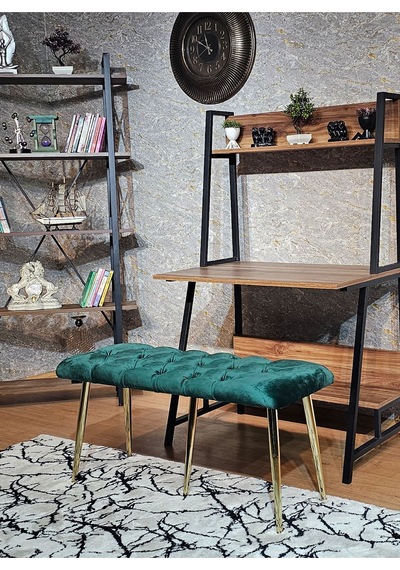 Zafir Gold Metal Yeşil Oturaklı Sivriltme Ayaklı Babyface Puf & Bench & Oturak Yeşil