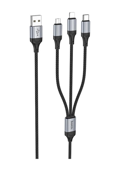 Hoco. X102 Fresh 1m 2.4a 3in1 Usb To Type-c / Lightning Ve Micro Çıkışlı Hızlı Şarj Data Kablosu - Siyah