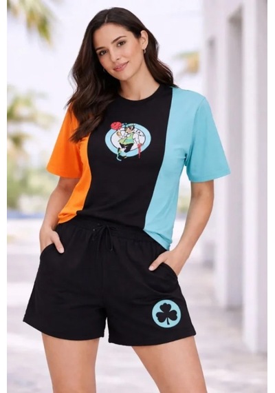 Efnaz Style Nakışlı Tişört Şort İkili Takım Oversize Yazlık Kombin - Çok Renkli