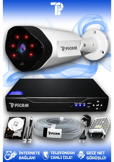 Picam 1 Kameralı Uzay 1 Dış Kamera Set 250 GB HDD Full HD Gece Görüşlü Güvenlik Kamerası Sistemi