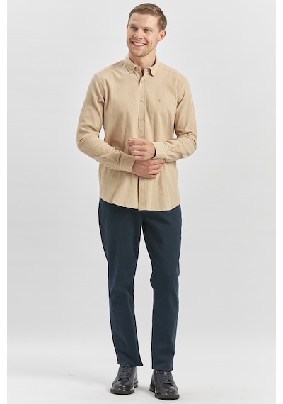 İmza Kayısı Uzun Kollu Gofreli Biyeli %100 Pamuk Casual Slim Fit Dar Kesim Gömlek 1004240247 Hardal