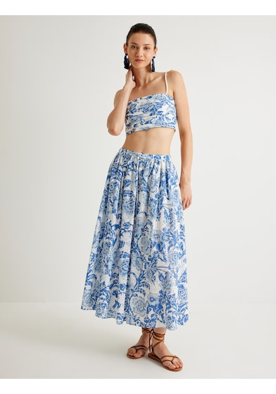 Koton Koton X Melis Ağazat - Çiçekli Fisto Crop Büstiyer İnce Askılı Slim Fit Mavi Desenli 4sak30120pw Mavi