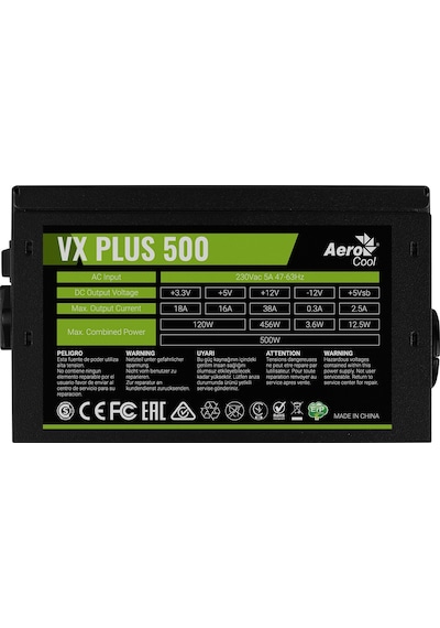 Aerocool VX Plus AE-VXP500 500W Aktif PFC Güç Kaynağı (Kutusuz)