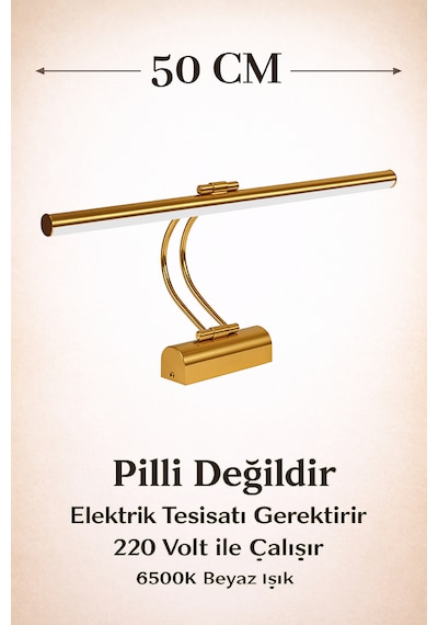 Merwish Flüt Led Aplik 50 Cm Duvar Aydınlatma 6500k Beyaz Işık Kablo Bağlantılı 220v Modern Tasarım Gold
