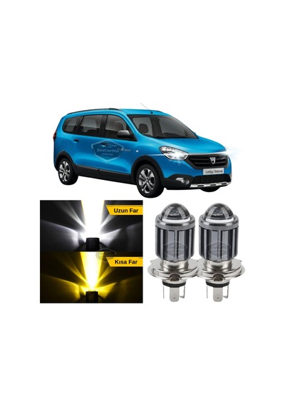 Dacia Lodgy 2012-2022 Uyumlu Mercekli Far Ampulü Led Xenon Çift Renk Sarı-beyaz Far Şimşek Etkili Led Lamba Uzun LED Far 53808960
