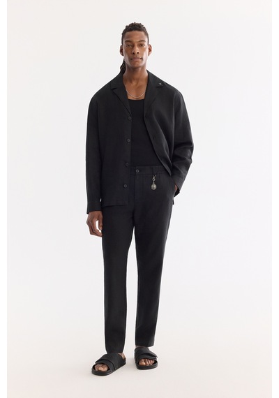 Avva Erkek Siyah Beli Lastikli %100 Keten Relaxed Fit Pantolon B003032