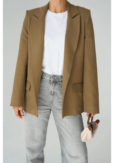 Defymoda Astarı Çizgili Ceket - Vizon VIZON
