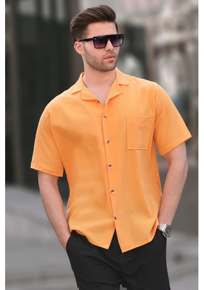 Madmext Hardal Basic Kısa Kollu Erkek Gömlek 5598 Hardal