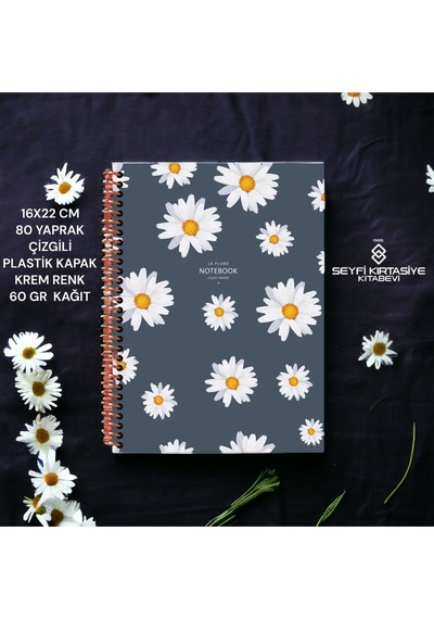 Çizgili 16x22 Cm 80 Yaprak Plastik Kapak Telli Defter Krem Renk 60 Gr Hafif Kağıt 4