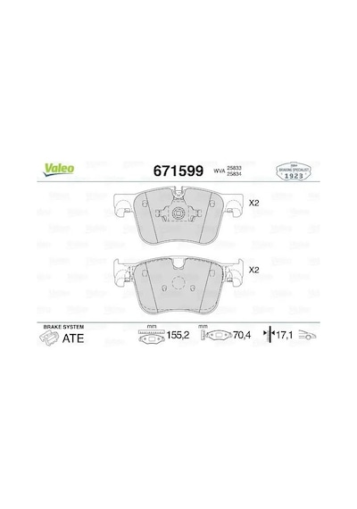 Citroen C5 Aircross On Fren Balatasi 1.2 Puretech 2020-2020 Valeo 671599