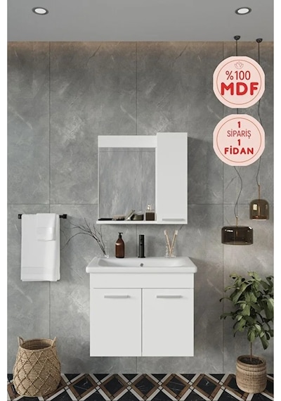 Banyo Defne 02 65 65 Cm %100 Mdf Banyo Dolabı Aynalı Dolaplı Üst Dolap Seramik Lavabo Beyaz Banyo Defne 02 65 65 Cm %100 Mdf Banyo Dolabı Aynalı Dolaplı Üst Dolap Seramik Lavabo Beyaz