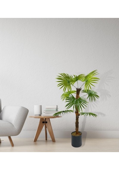 Yapay Ağaç Yelpaze Palmiye 8 Yaprak 85x55Cm Siyah Aleminyum Saksı